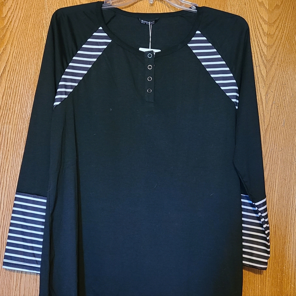 Bloom Chic black with white stripes long sleeve top